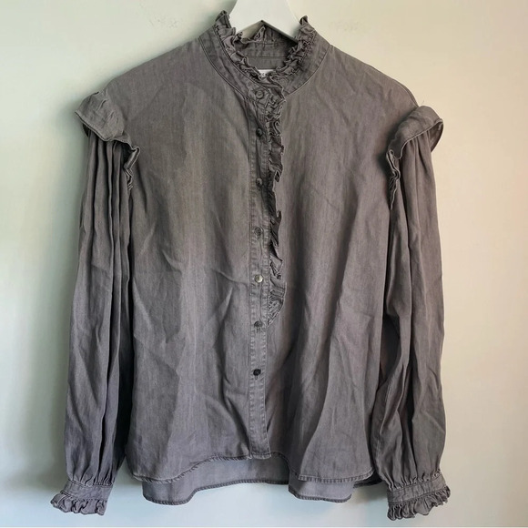 Rebecca Minkoff Willamina Tencel Ruffle Gray Long sleeve Top size medium - Picture 3 of 9